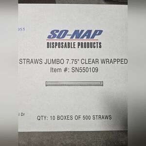Case of 5000 SO-NAP Jumbo 7.75" Clear Plastic Straws - Individually Wrapped